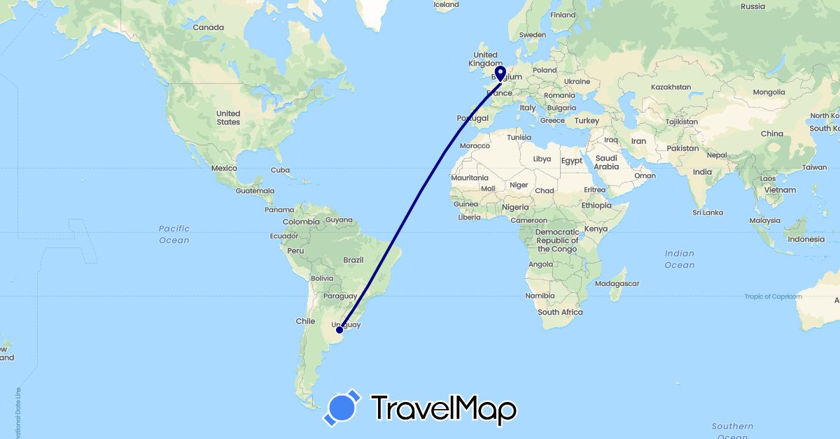 TravelMap itinerary: driving in Argentina, France (Europe, South America)